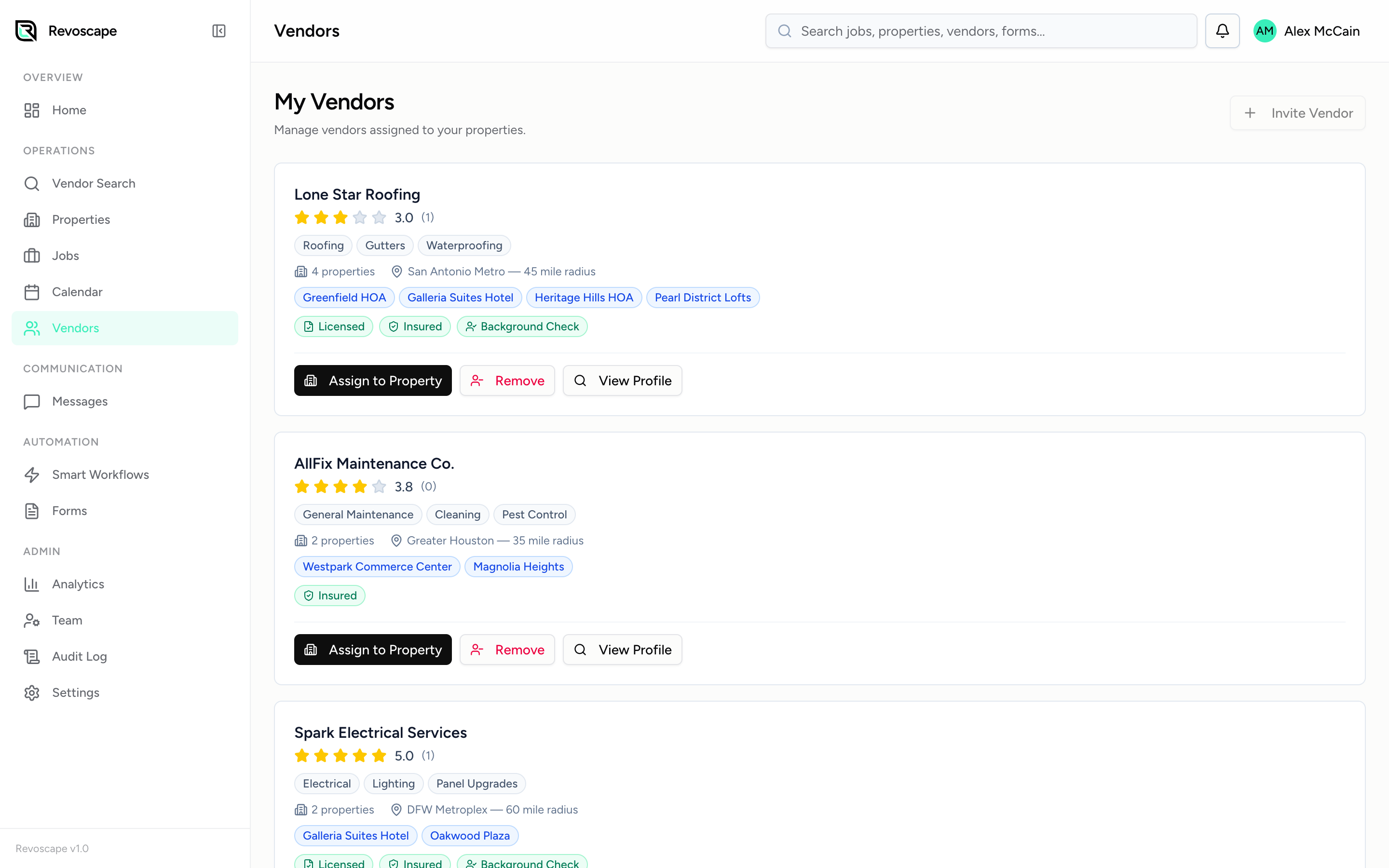 Revoscape vendor operations dashboard